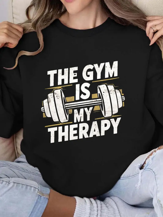 Black Cozy Women's Gym Therapy Print Pullover Sweatshirt Size Medium