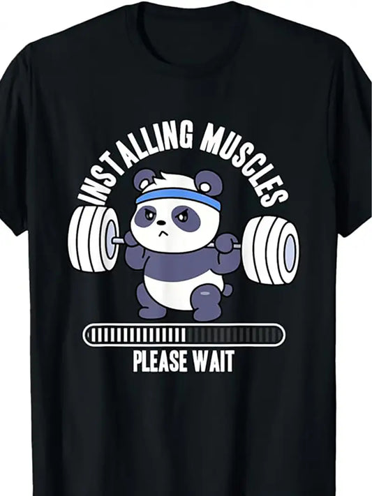 Unisex size Medium Muscle Workout Fitness Panda Weightlifting Barbell Workout Novelty T-shirt Women Men Black T-shirt