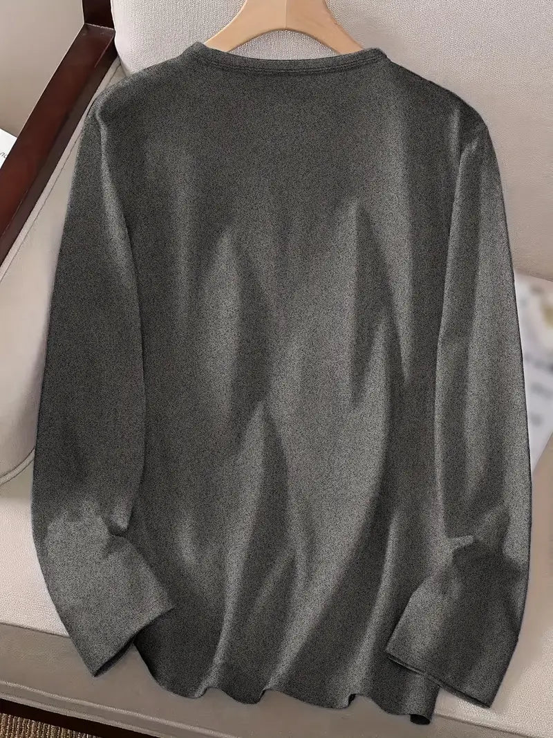 Ladies Grey Size Medium Cozy Long Sleeve Festive Holidays  T-Shirts Festive Holidays Print Soft Fabricand Relaxed Fit