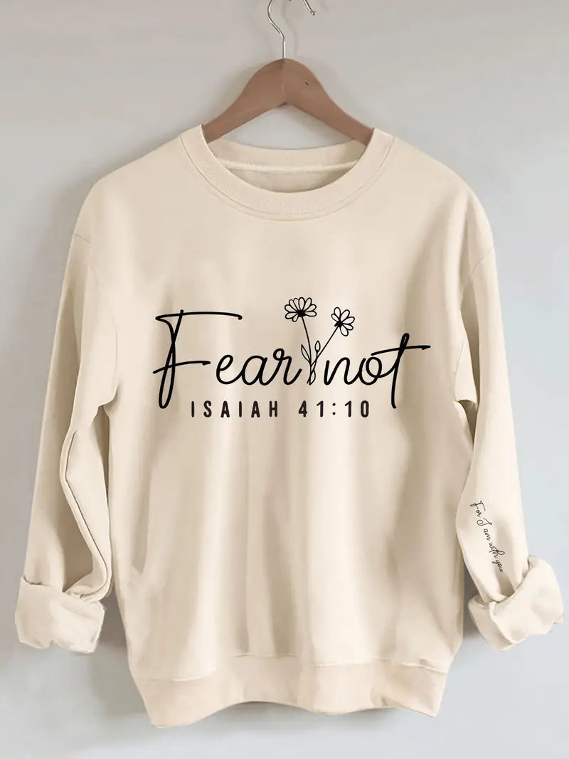 Faith  and Hope Print Sweatshirt, Crew Neck Casual Sweatshirt Women's Clothing Size Large Cream