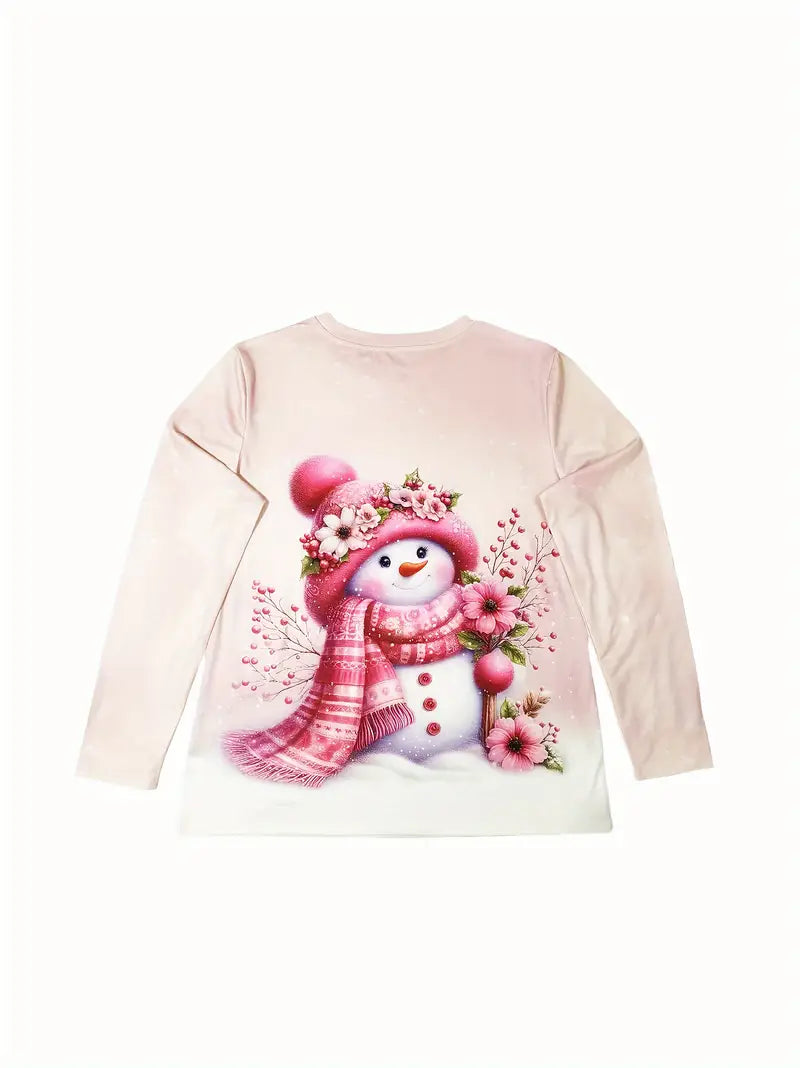 Long Sleeve Snowman Print Crew Neck T-Shirt for Women Size Xtra Large